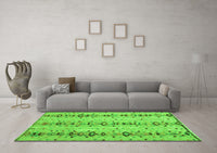 Machine Washable Abstract Green Modern Rug, wshabs4711grn