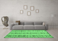 Machine Washable Abstract Emerald Green Modern Rug, wshabs4711emgrn