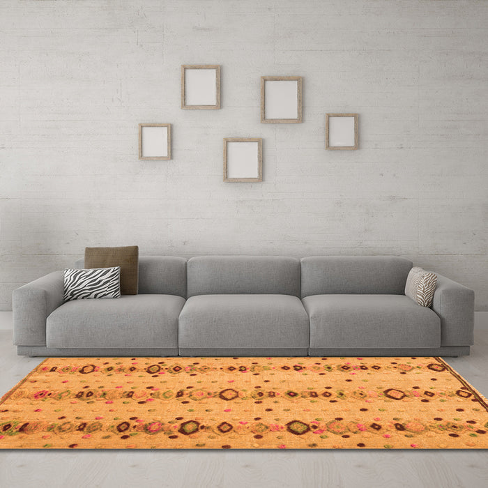 Machine Washable Abstract Orange Modern Area Rugs in a Living Room, wshabs4711org