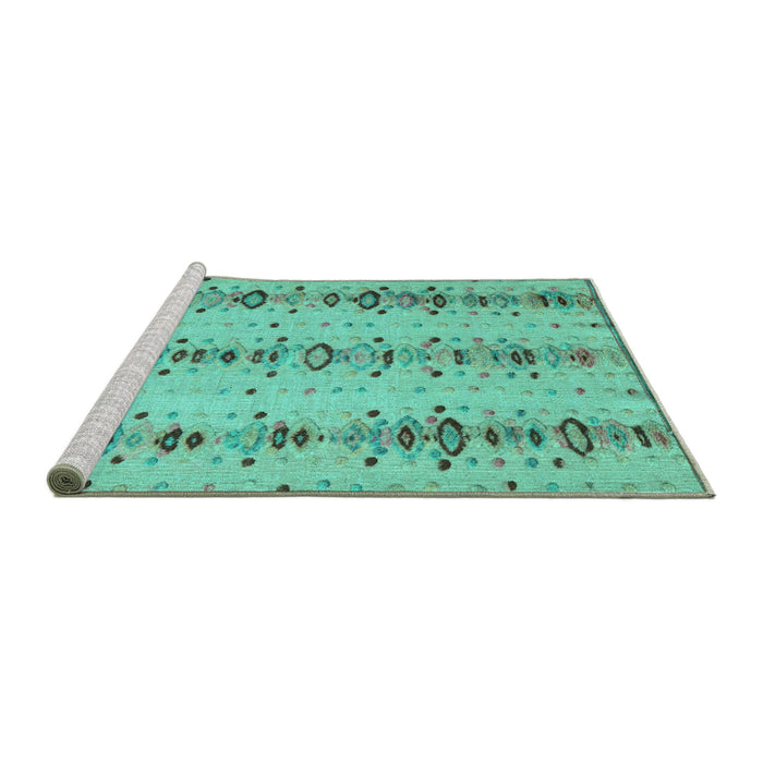 Sideview of Machine Washable Abstract Turquoise Modern Area Rugs, wshabs4711turq