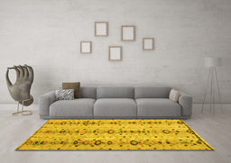 Machine Washable Abstract Yellow Modern Rug in a Living Room, wshabs4711yw