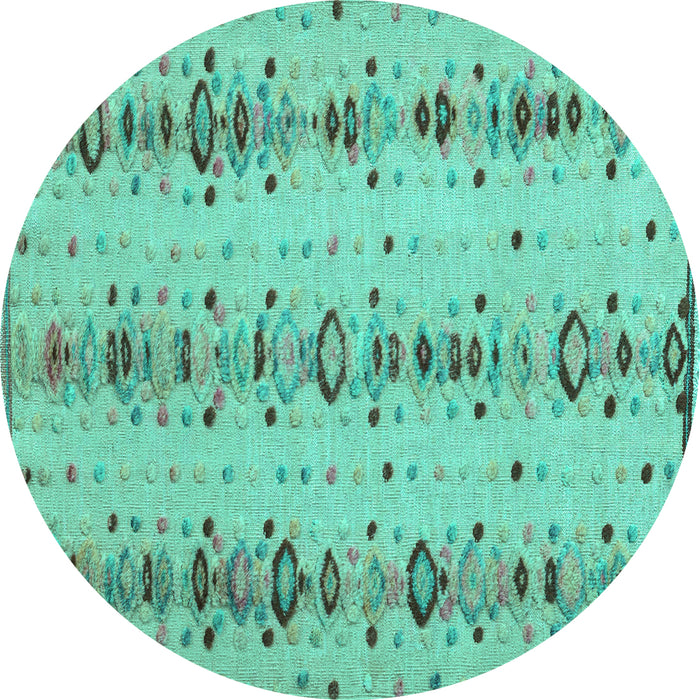 Round Abstract Turquoise Modern Rug, abs4711turq