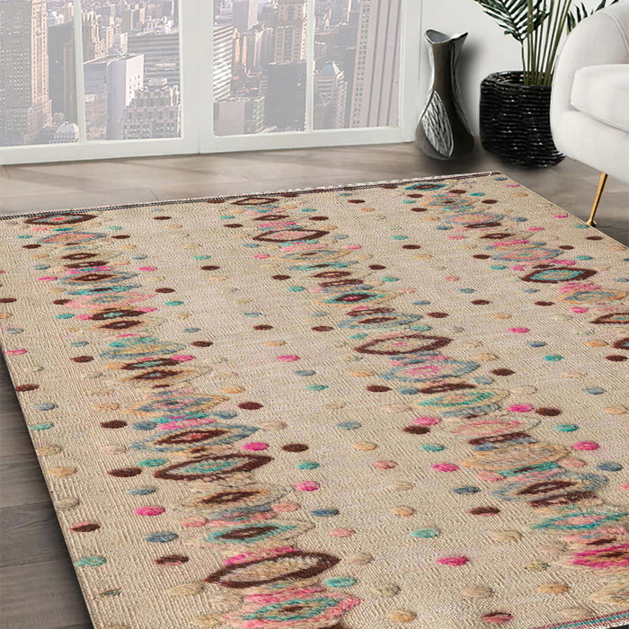 Machine Washable Abstract Orange Salmon Pink Rug in a Family Room, wshabs4711