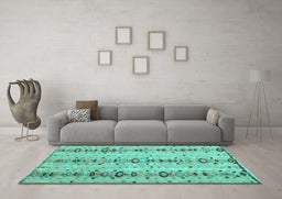 Machine Washable Abstract Turquoise Modern Area Rugs in a Living Room,, wshabs4711turq