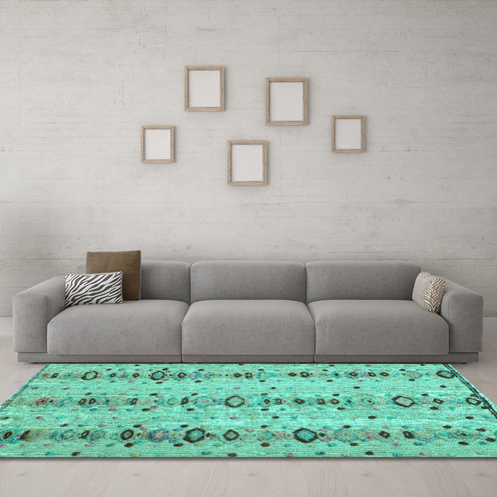 Machine Washable Abstract Turquoise Modern Area Rugs in a Living Room,, wshabs4711turq