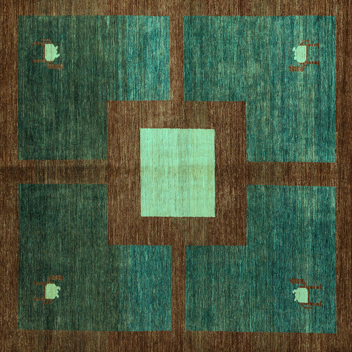 Square Machine Washable Abstract Turquoise Modern Area Rugs, wshabs4712turq