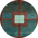 Round Abstract Light Blue Modern Rug, abs4712lblu