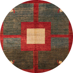 Round Machine Washable Abstract Tomato Red Rug, wshabs4712