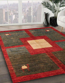 Abstract Red Modern Rug in Family Room, abs4712