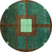 Round Machine Washable Abstract Turquoise Modern Area Rugs, wshabs4712turq