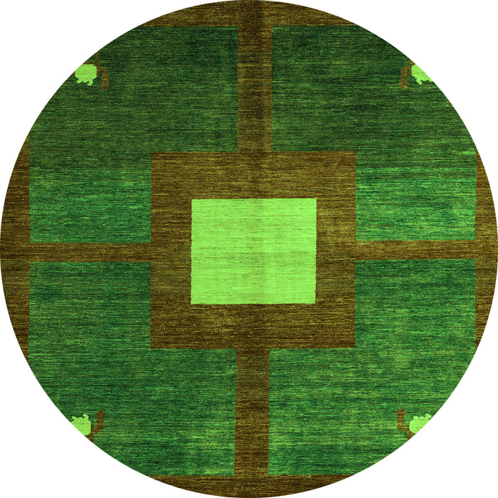 Round Machine Washable Abstract Green Modern Area Rugs, wshabs4712grn