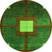 Round Machine Washable Abstract Green Modern Area Rugs, wshabs4712grn