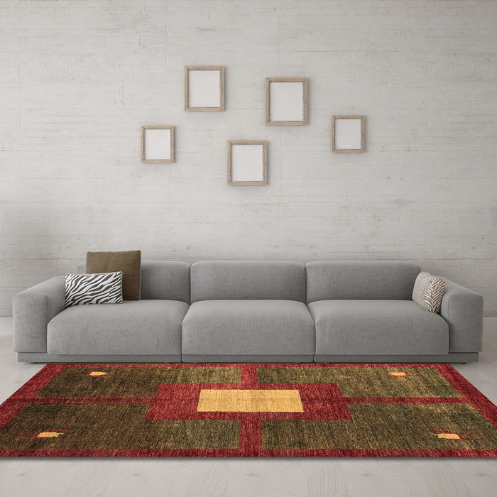 Machine Washable Abstract Brown Modern Rug in a Living Room,, wshabs4712brn