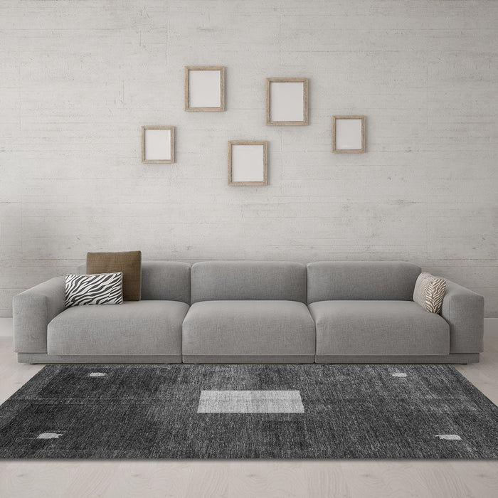 Machine Washable Abstract Gray Modern Rug in a Living Room,, wshabs4712gry