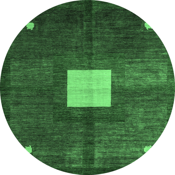Round Machine Washable Abstract Emerald Green Modern Area Rugs, wshabs4712emgrn