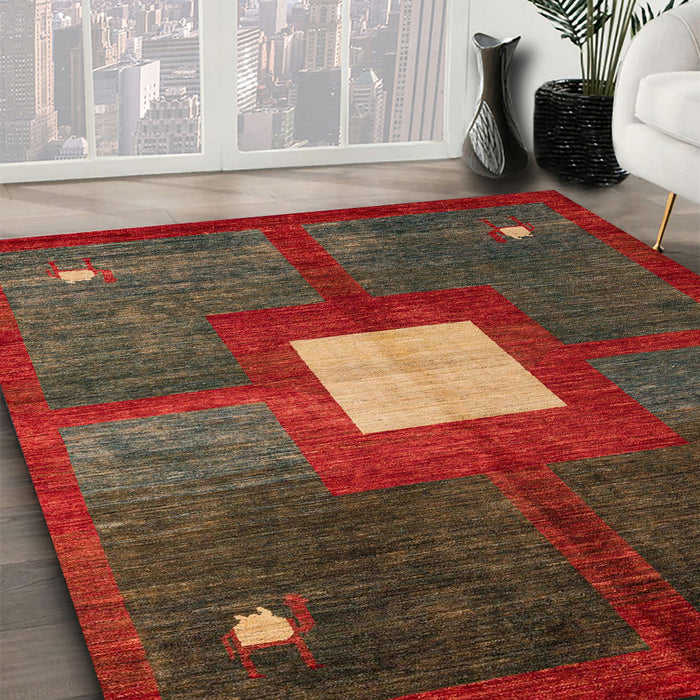 Abstract Red Modern Rug in Family Room, abs4712