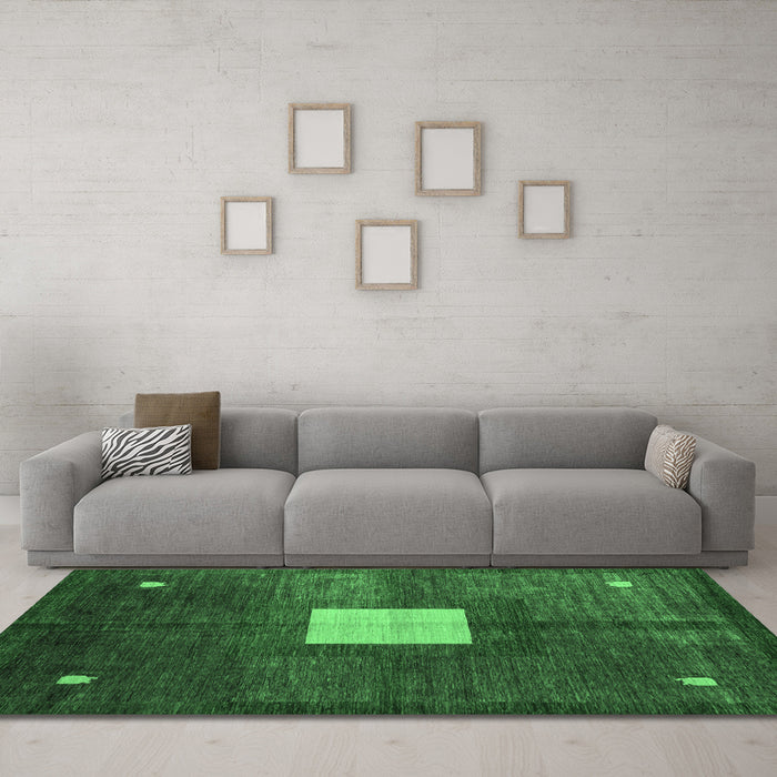 Machine Washable Abstract Emerald Green Modern Area Rugs in a Living Room,, wshabs4712emgrn