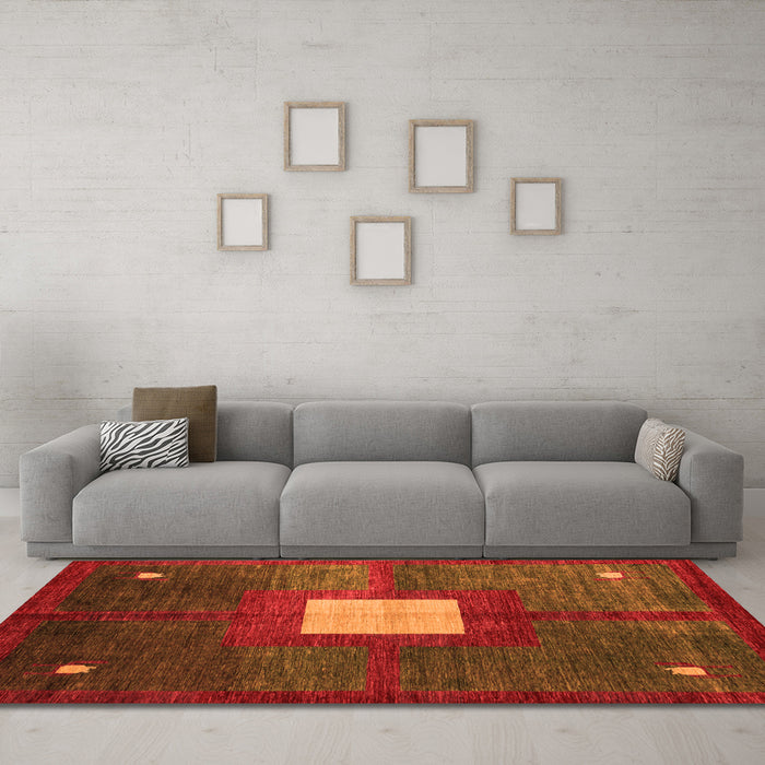 Machine Washable Abstract Orange Modern Area Rugs in a Living Room, wshabs4712org