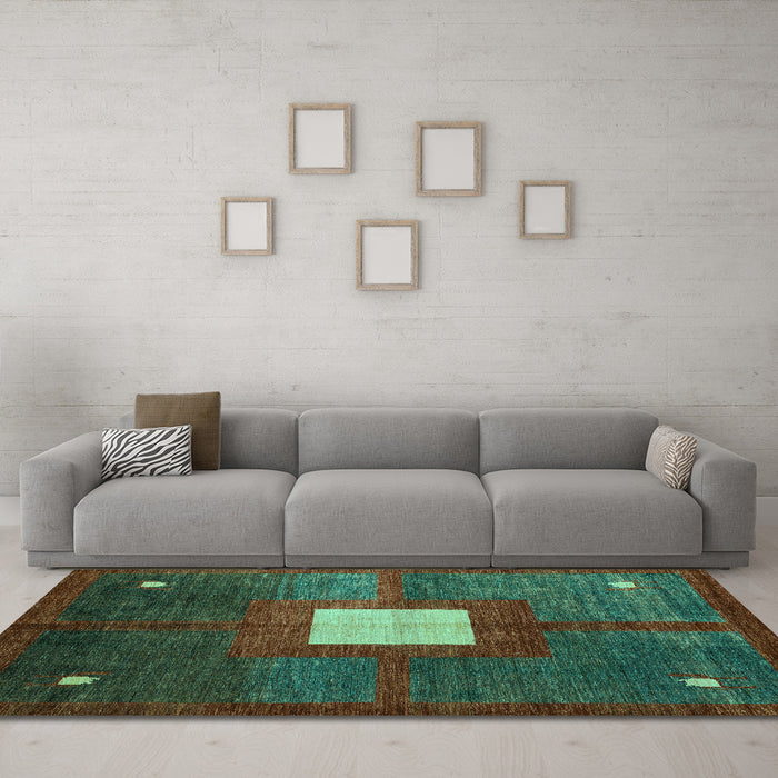 Machine Washable Abstract Turquoise Modern Area Rugs in a Living Room,, wshabs4712turq