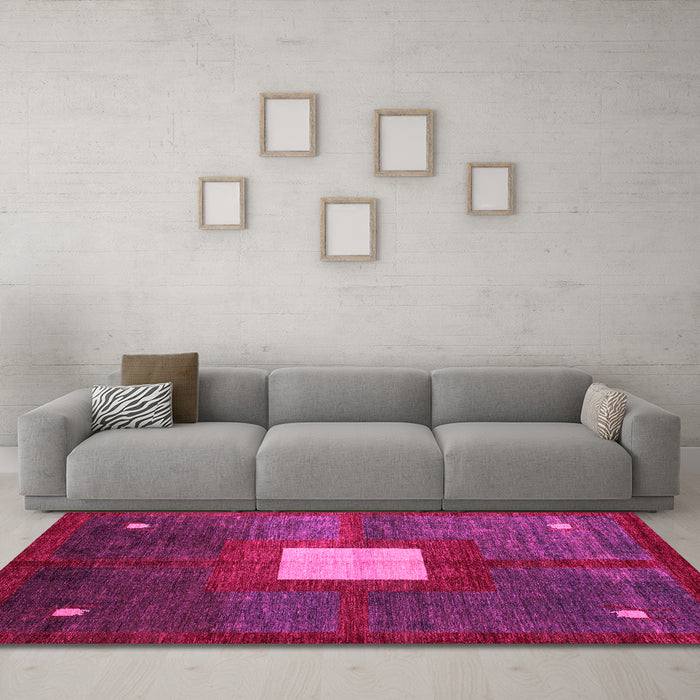 Machine Washable Abstract Pink Modern Rug in a Living Room, wshabs4712pnk