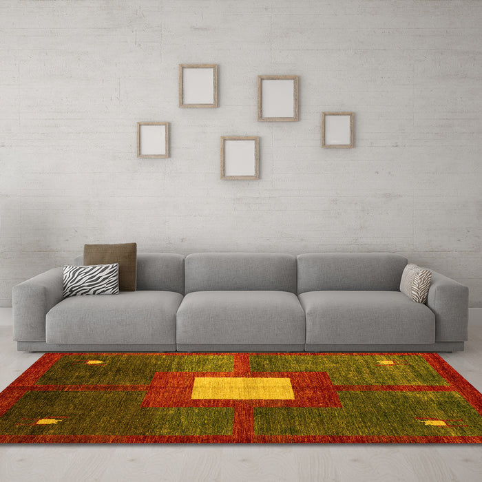 Machine Washable Abstract Yellow Modern Rug in a Living Room, wshabs4712yw