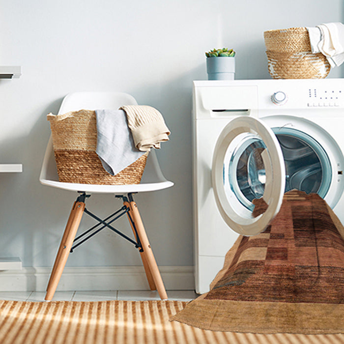 Machine Washable Abstract Orange Rug in a Washing Machine, wshabs4713