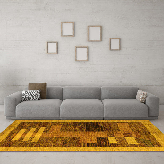 Machine Washable Abstract Yellow Modern Rug in a Living Room, wshabs4713yw