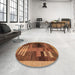 Round Machine Washable Abstract Orange Rug in a Office, wshabs4713