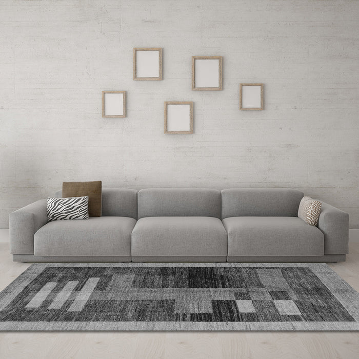Machine Washable Abstract Gray Modern Rug in a Living Room,, wshabs4713gry