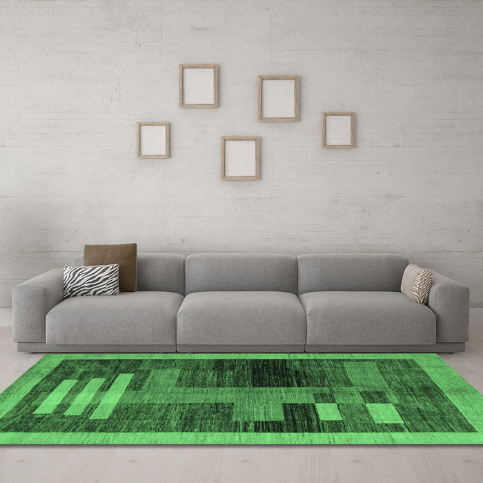 Machine Washable Abstract Emerald Green Modern Area Rugs in a Living Room,, wshabs4713emgrn