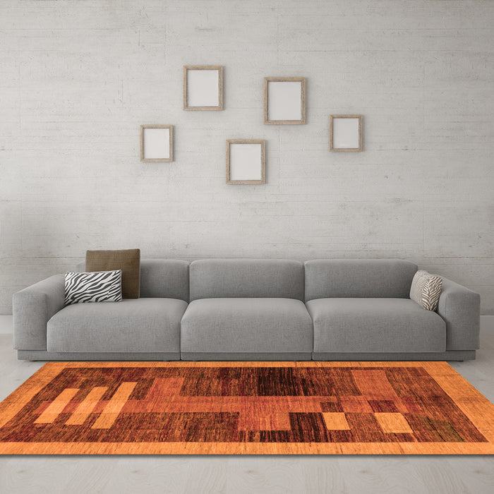 Machine Washable Abstract Orange Modern Area Rugs in a Living Room, wshabs4713org