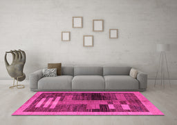 Machine Washable Abstract Pink Modern Rug in a Living Room, wshabs4713pnk