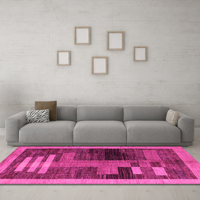 Machine Washable Abstract Pink Modern Rug in a Living Room, wshabs4713pnk