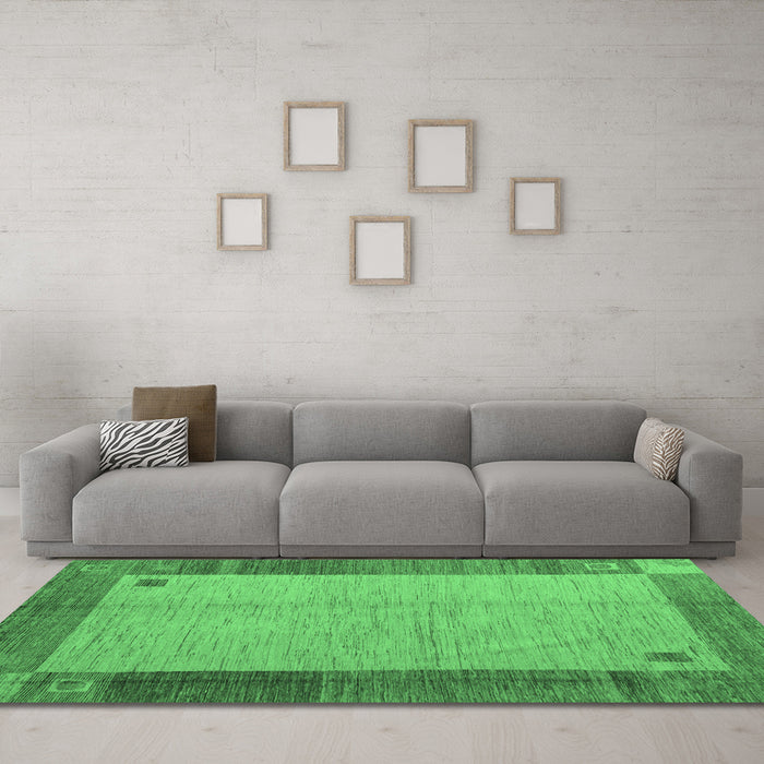 Machine Washable Abstract Emerald Green Modern Area Rugs in a Living Room,, wshabs4714emgrn