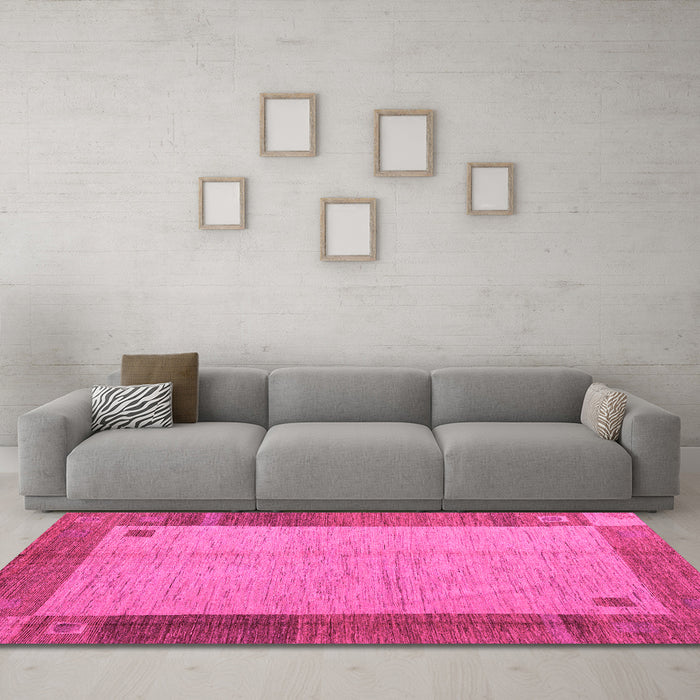 Machine Washable Abstract Pink Modern Rug in a Living Room, wshabs4714pnk