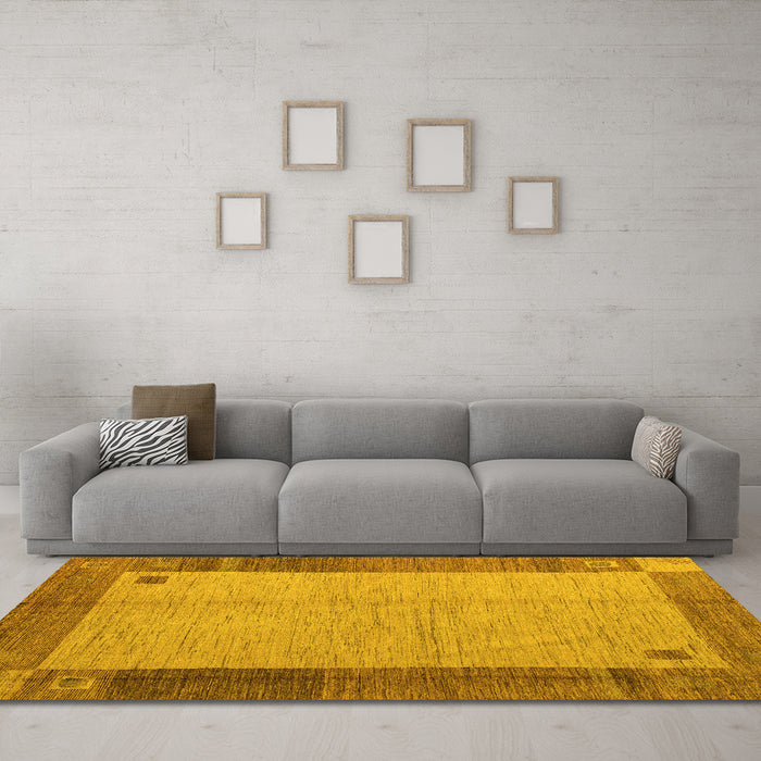 Machine Washable Abstract Yellow Modern Rug in a Living Room, wshabs4714yw