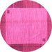 Round Machine Washable Abstract Pink Modern Rug, wshabs4714pnk