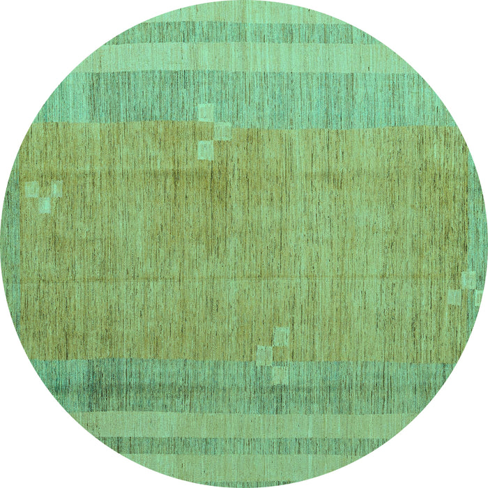 Round Machine Washable Abstract Turquoise Modern Area Rugs, wshabs4715turq