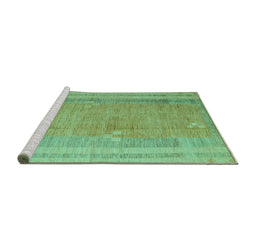 Sideview of Machine Washable Abstract Turquoise Modern Area Rugs, wshabs4715turq