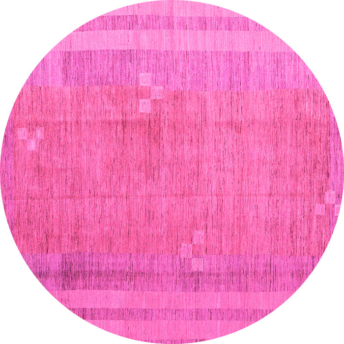 Round Machine Washable Abstract Pink Modern Rug, wshabs4715pnk