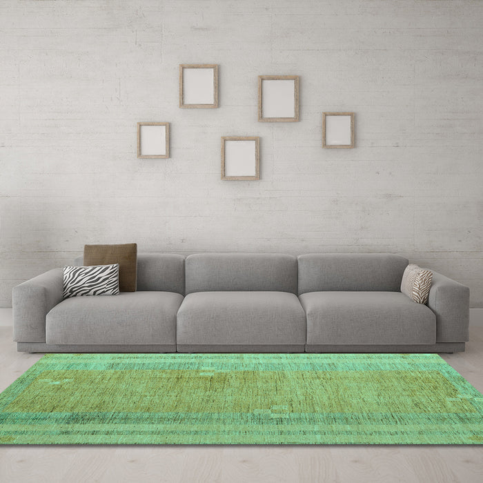 Machine Washable Abstract Turquoise Modern Area Rugs in a Living Room,, wshabs4715turq