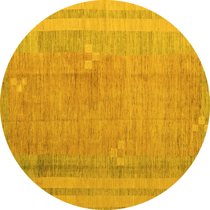 Round Machine Washable Abstract Yellow Modern Rug, wshabs4715yw