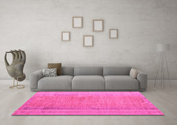 Machine Washable Abstract Pink Modern Rug in a Living Room, wshabs4715pnk
