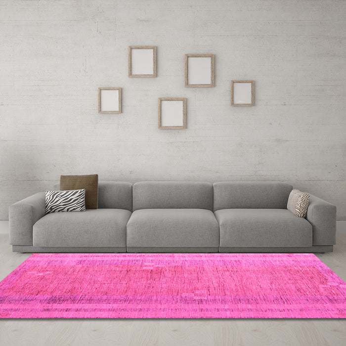 Machine Washable Abstract Pink Modern Rug in a Living Room, wshabs4715pnk