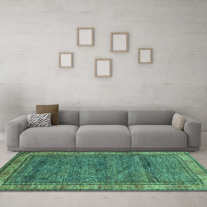 Machine Washable Abstract Turquoise Modern Area Rugs in a Living Room,, wshabs4716turq