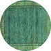 Round Abstract Turquoise Modern Rug, abs4716turq