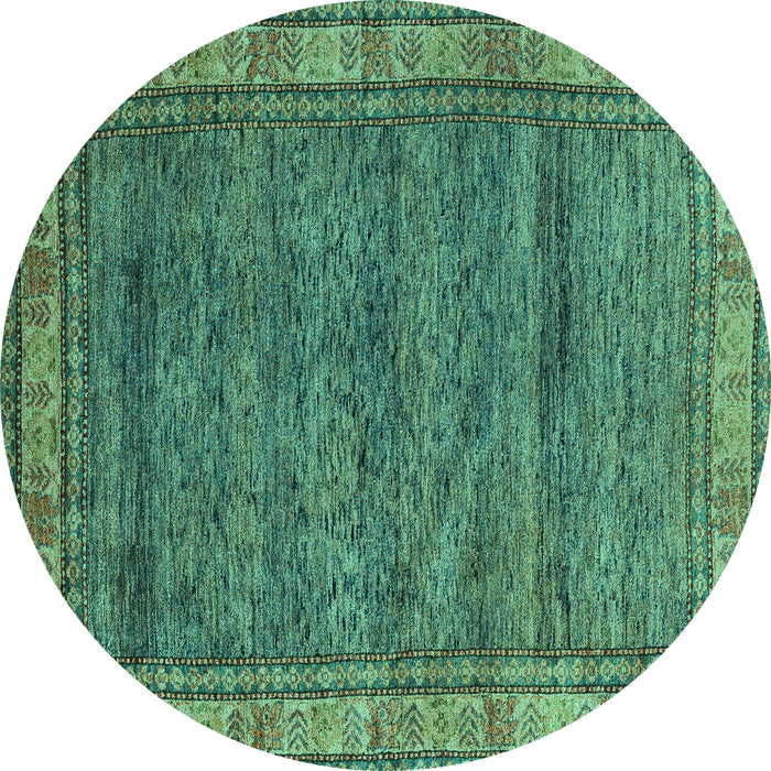 Round Machine Washable Abstract Turquoise Modern Area Rugs, wshabs4716turq