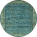 Round Abstract Light Blue Modern Rug, abs4716lblu