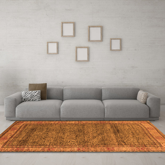 Machine Washable Abstract Orange Modern Area Rugs in a Living Room, wshabs4716org