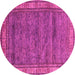 Round Machine Washable Abstract Pink Modern Rug, wshabs4716pnk